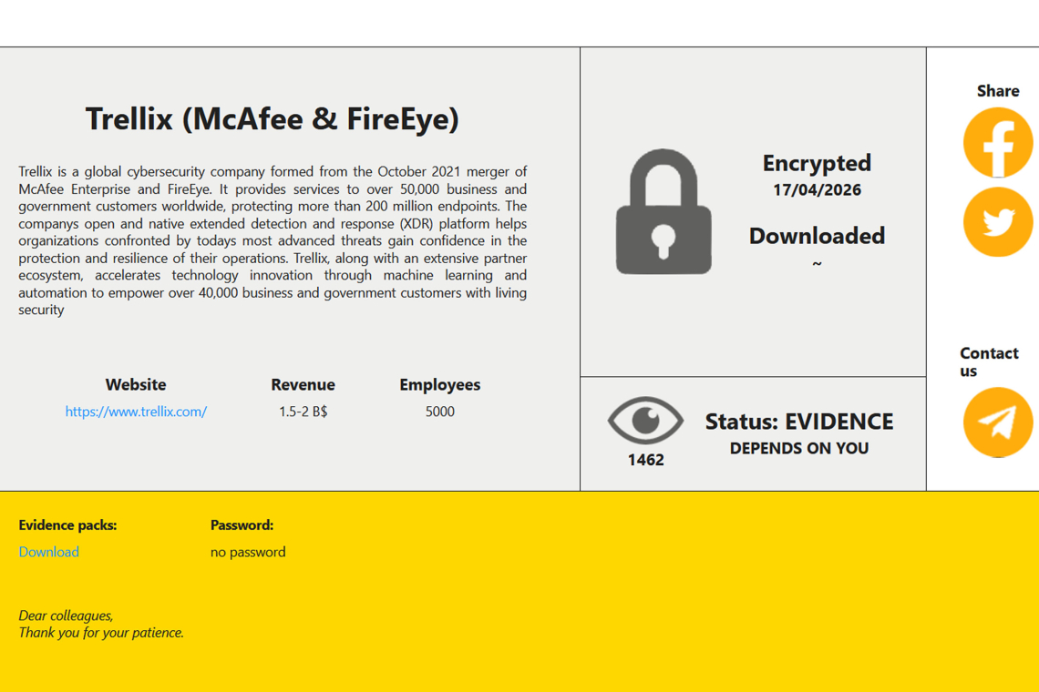 RansomHouse Reports Breach of Trellix and Publication of Internal Systems Data