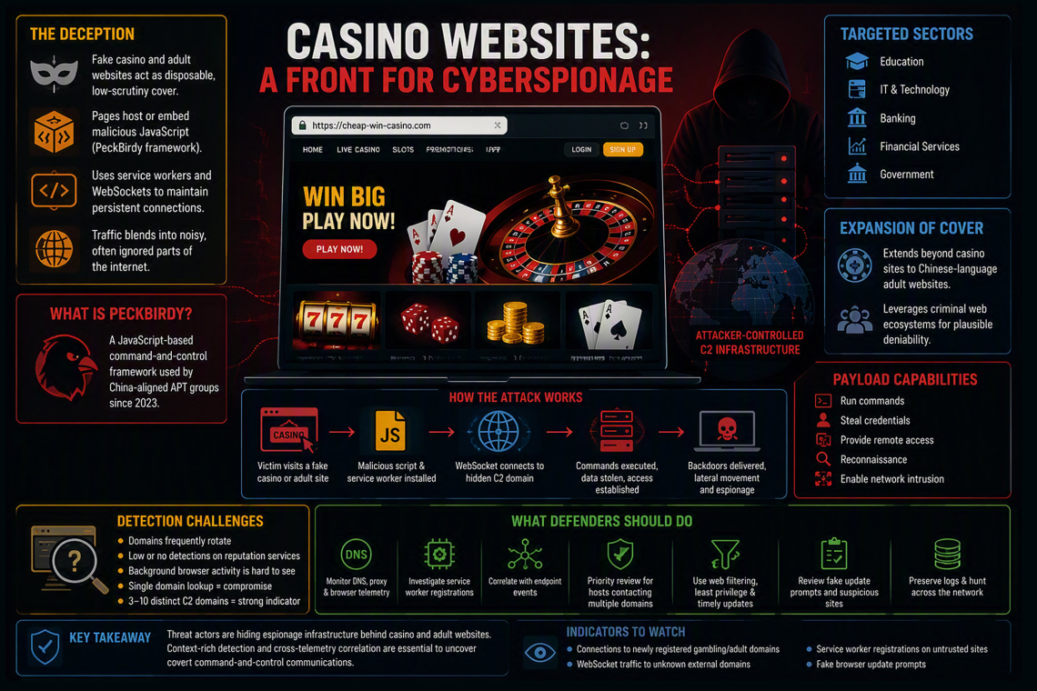 Threat Actors Use Fake Casino Sites to Mask Covert Espionage Activities